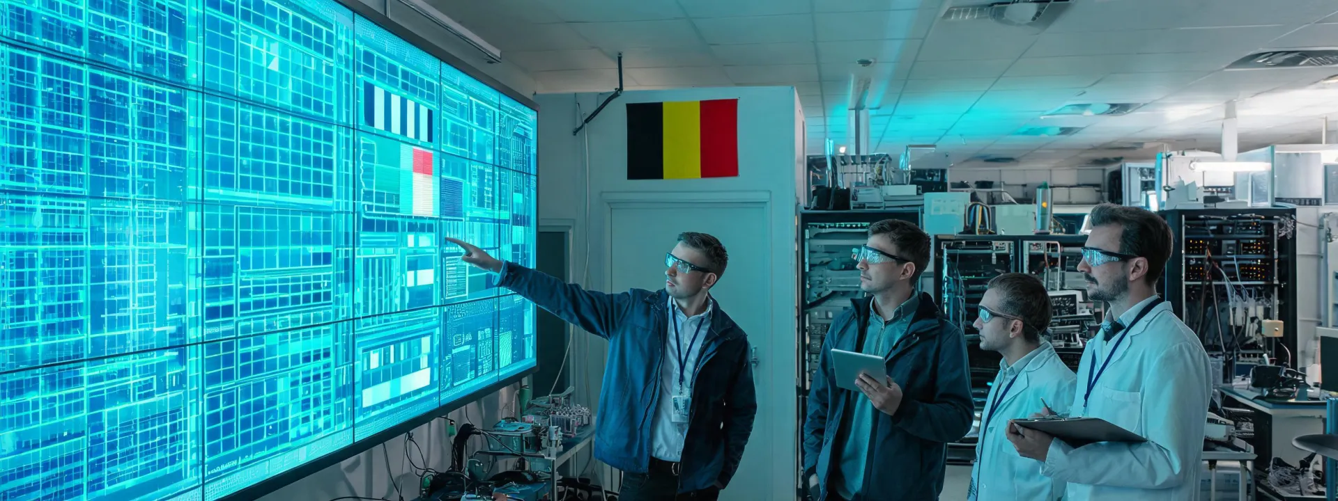 Barco visualization engineering team reviewing a display wall